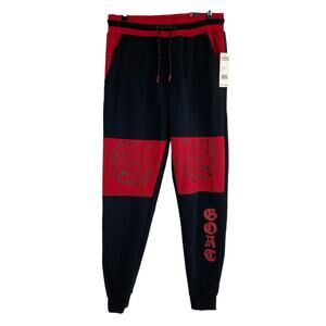 Y2K Jogger Sweatpants Men M Black Red Colorblock Streetwear Modern Culture NWT
